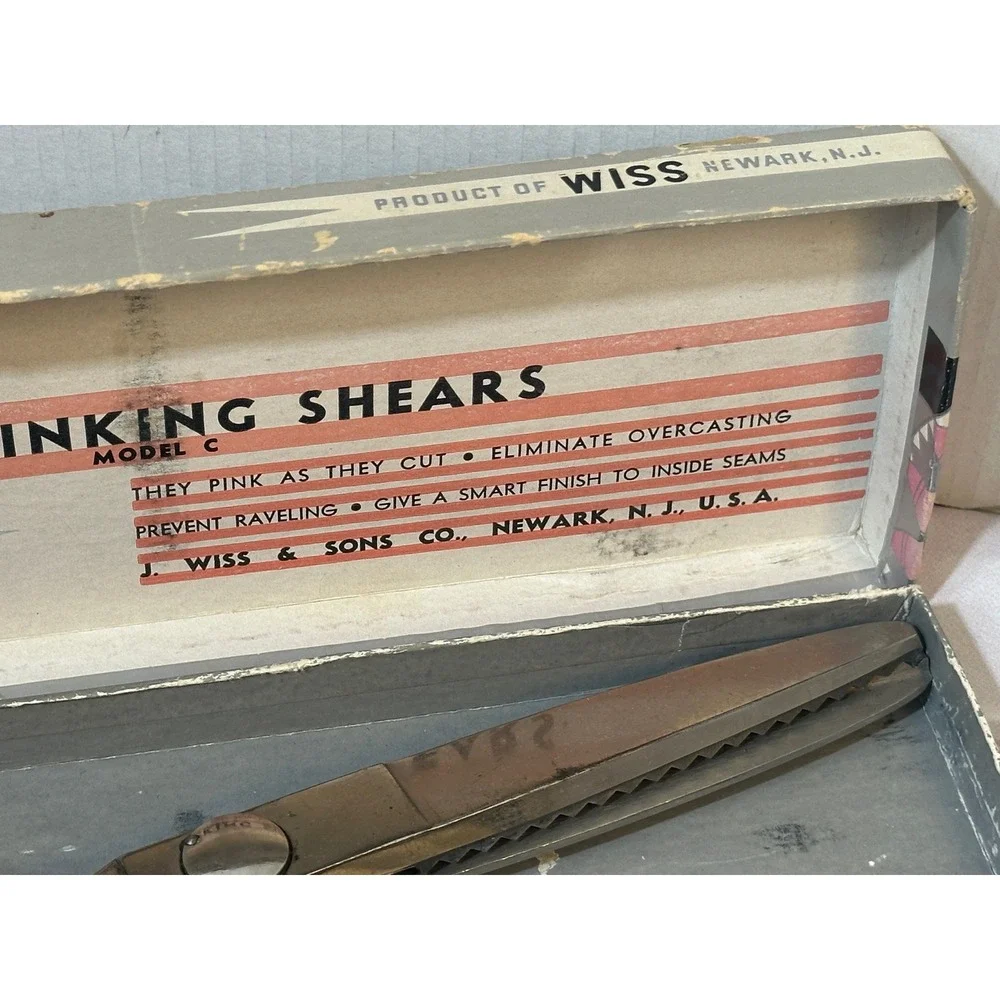 Vintage Wiss Model‎ C Pinking Shears Chrome Fabric Scissors Original Box USA
